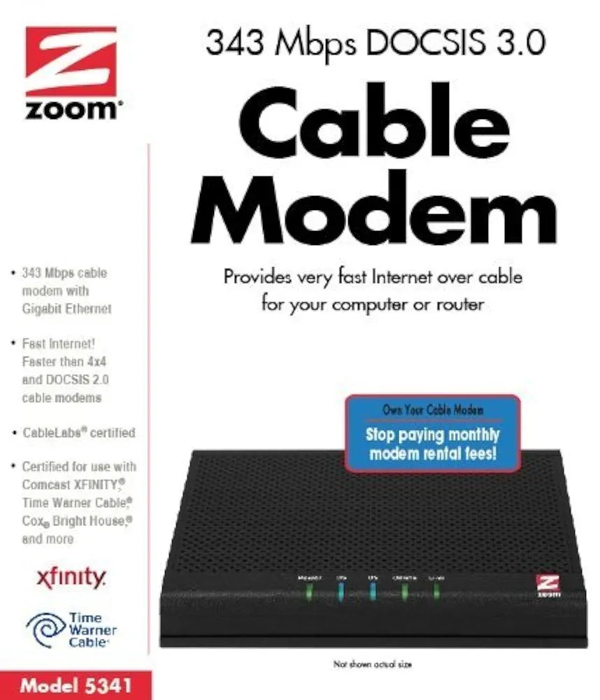 Zoom 5341J - Cable modem - Gigabit Ethernet - 343 Mbps Zoom 5341J - Cable modem - Gigabit Ethernet - 343 Mbps
